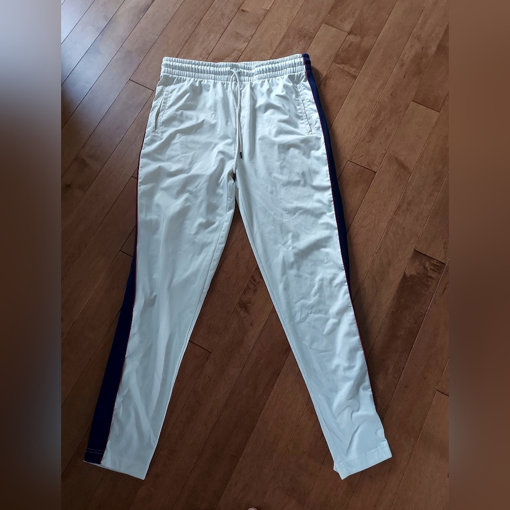 Men's White and Blue Track Pants